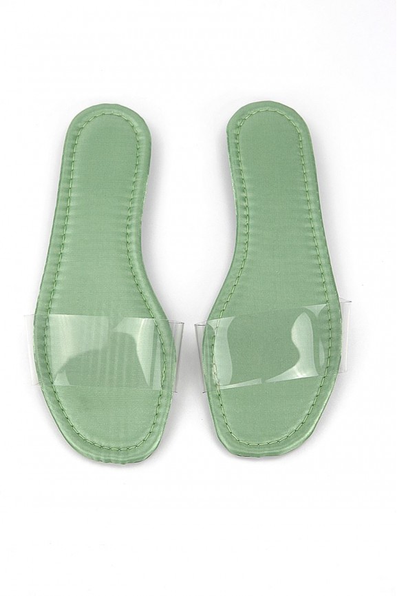 Gauzy Mint Parlak Saten Şeffaf Bant Kadın Terlik